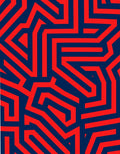 Red Blue Geometric Maze Pattern Rug