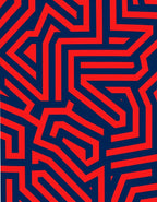 Red Blue Geometric Maze Pattern Rug