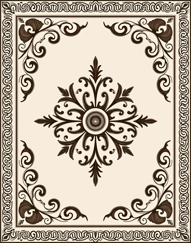 Classic Floral Scroll Frame Design Rug