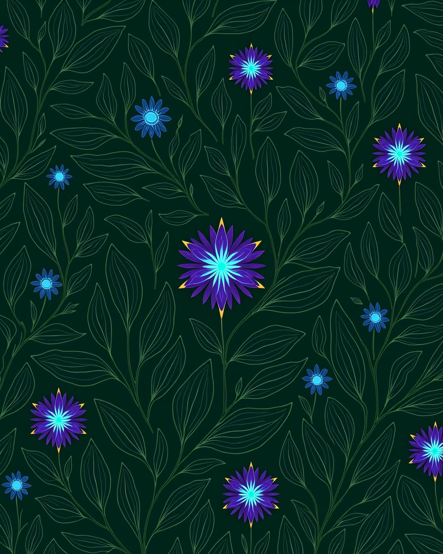 Dark Floral Print With Blue Accents Rug