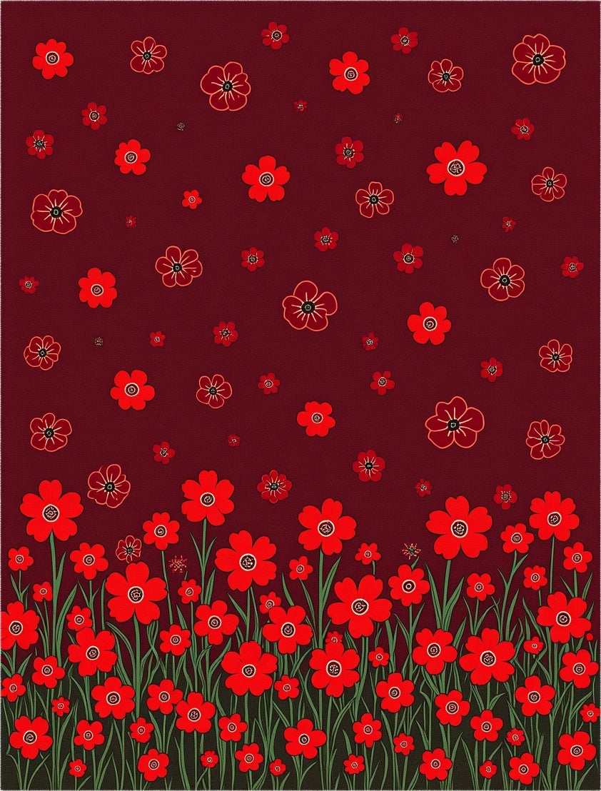 Red Floral Garden Pattern Rug