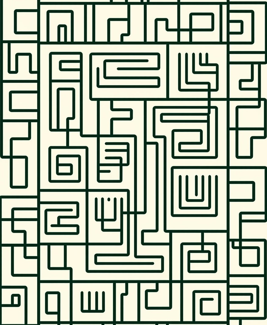 Geometric Maze Black Cream Pattern Rug