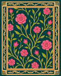 Pink Roses Golden Border Floral Rug