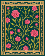 Pink Roses Golden Border Floral Rug