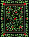 Crimson Berries Green Holly Scrollwork Rug