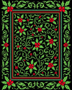 Crimson Berries Green Holly Scrollwork Rug