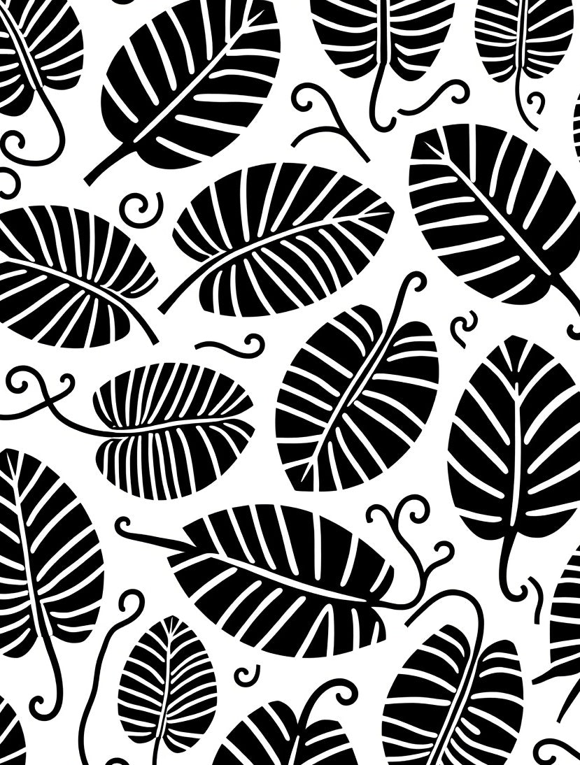 Bold Black Leaf Pattern Design Rug