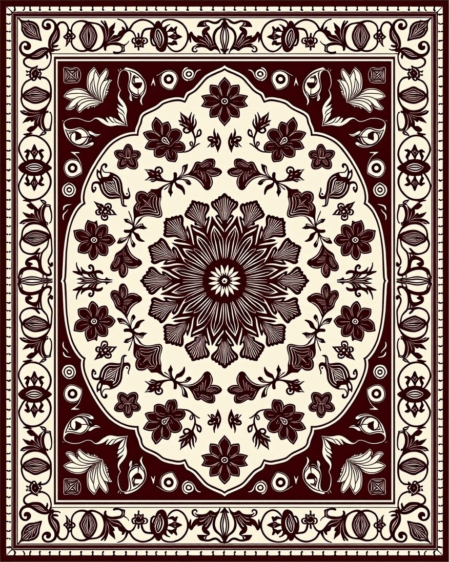 Maroon Floral Mandala Pattern Rug