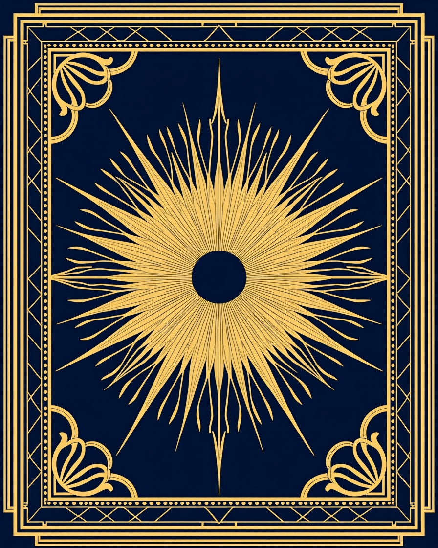 Golden Sun Burst Art Deco Rug