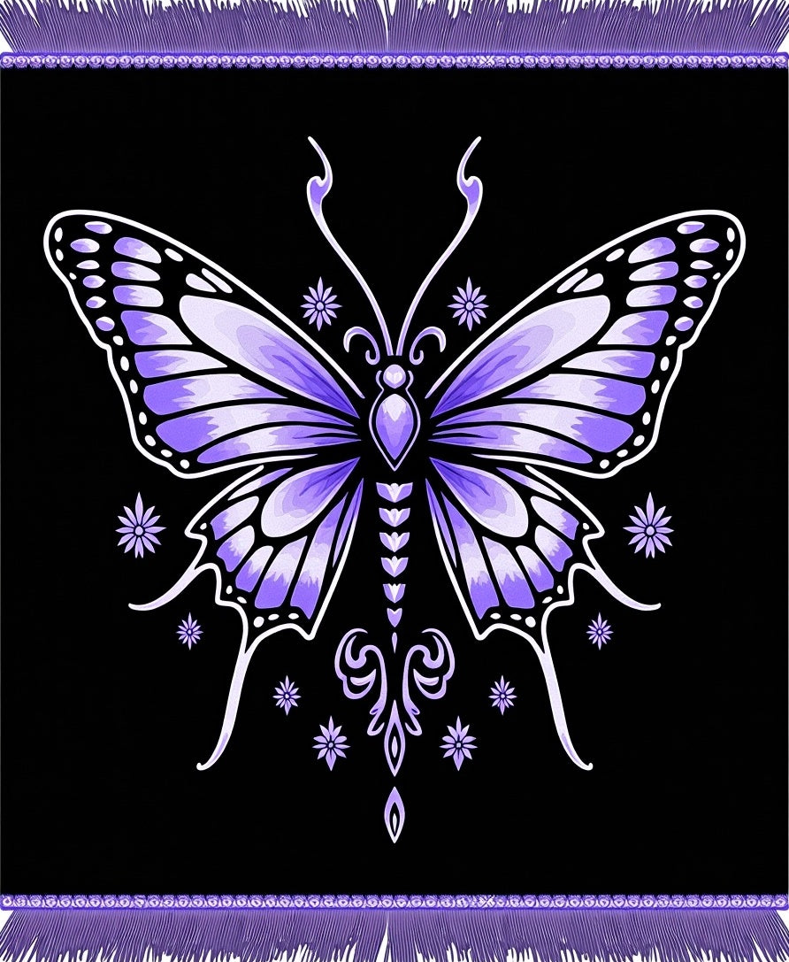 Whimsical Purple Butterfly Black Rug
