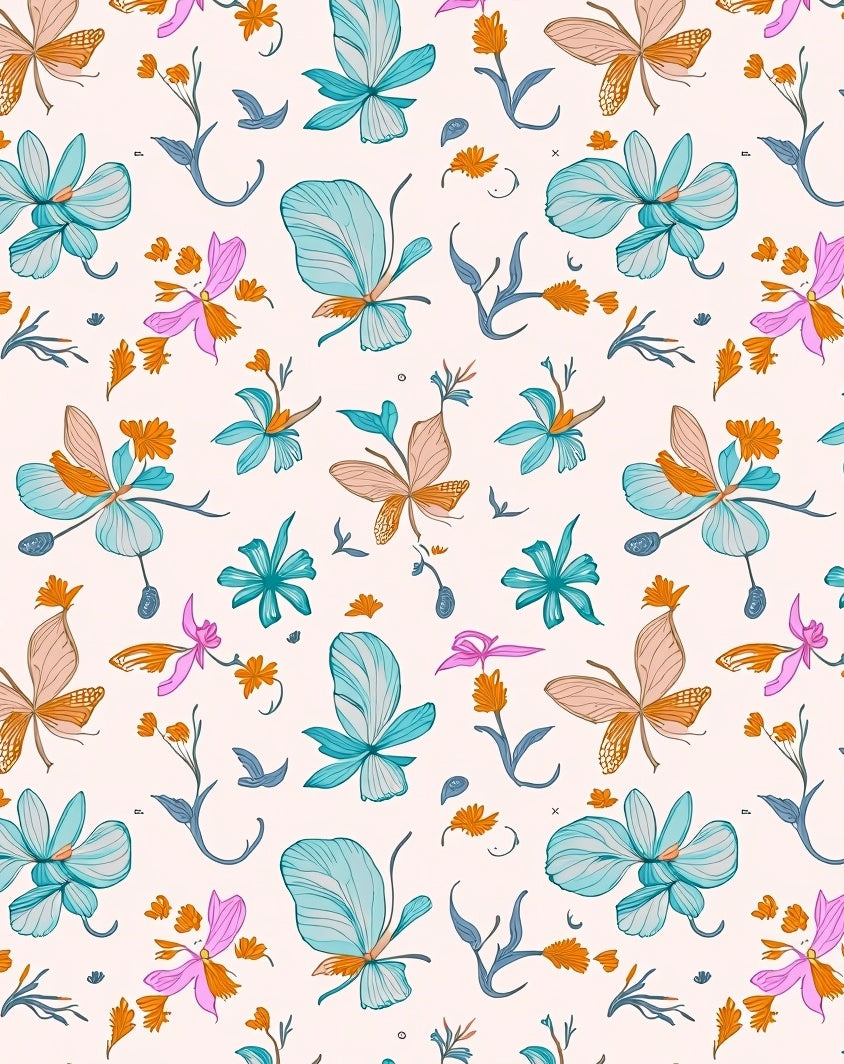 Whimsical Tropical Floral Outline Rug