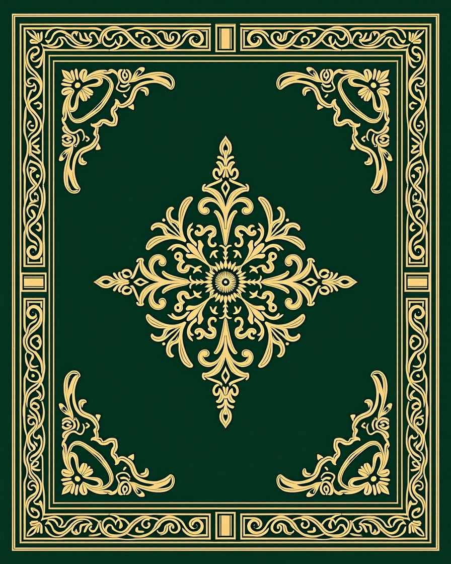 Ornate Floral Gold Green Design Rug