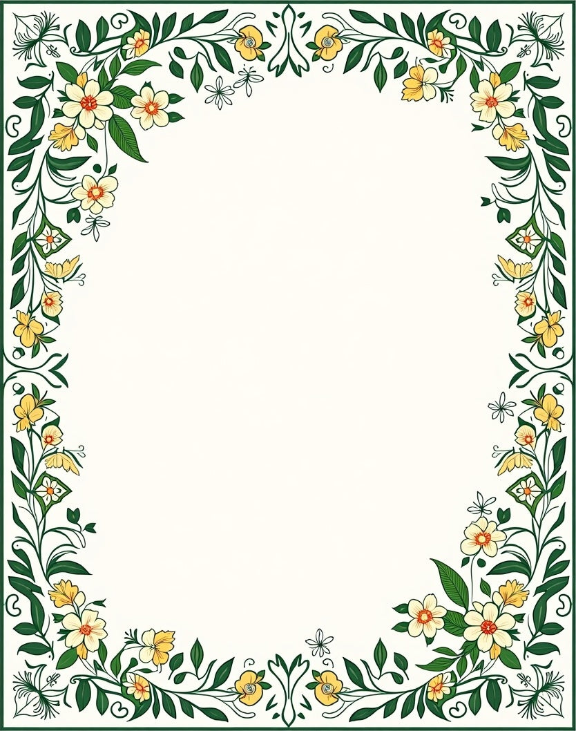 Whimsical Yellow Floral Vine Pattern Rug