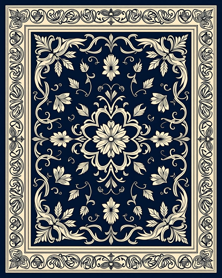 Ornate Floral Inlay Design Rug
