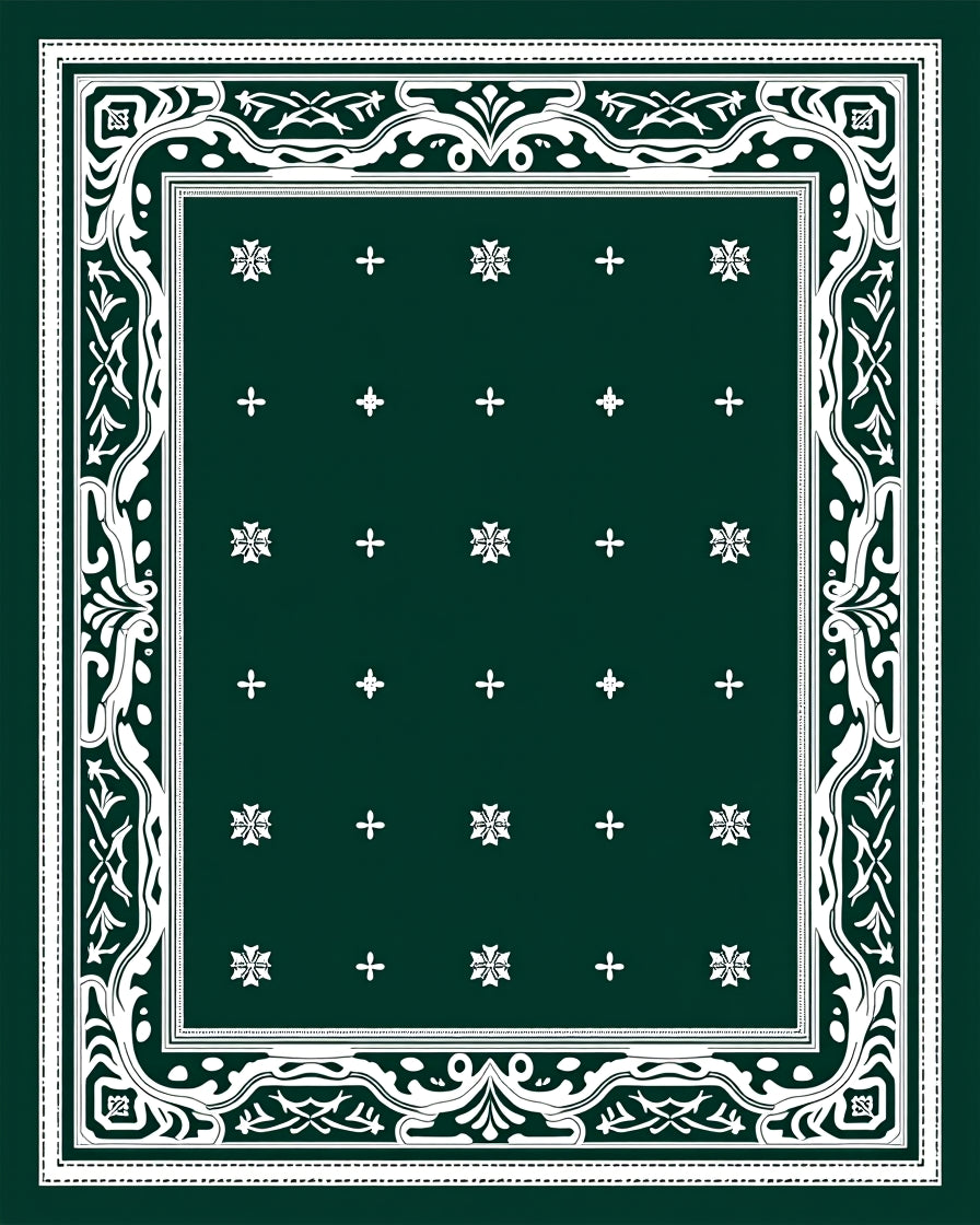 Deep Green White Ornamental Medallion Rug