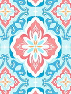 Coral Blue Floral Medallion Pattern Rug