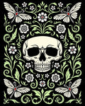 Skull and Butterflies Black Floral Rug