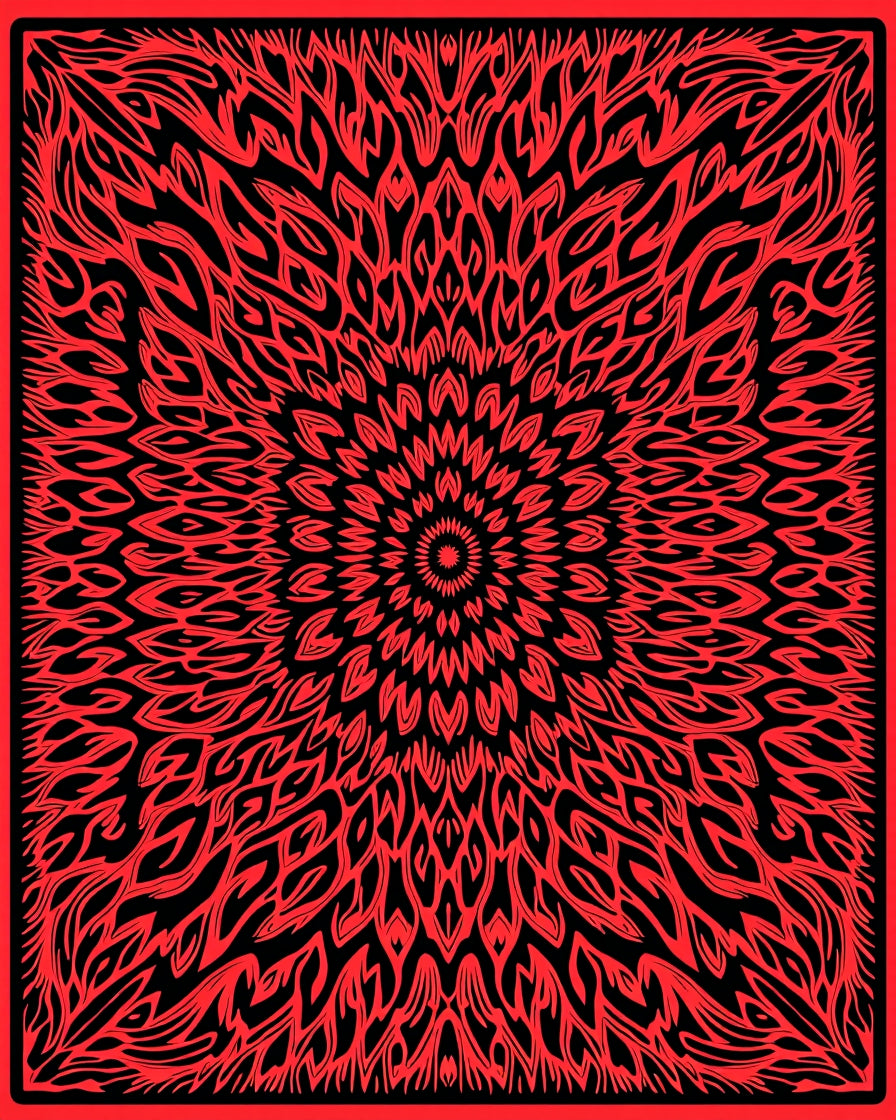 Vibrant Red Abstract Mandala Pattern Rug