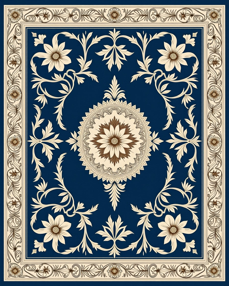 Elegant Floral Vintage Cream Border Rug
