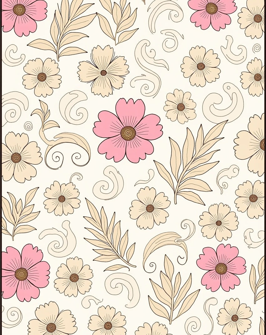 Pink Peach Floral Swirl Pattern Rug