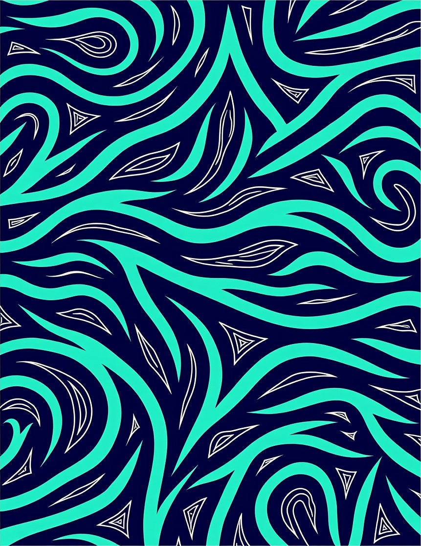 Abstract Flowing Teal Navy Pattern Rug