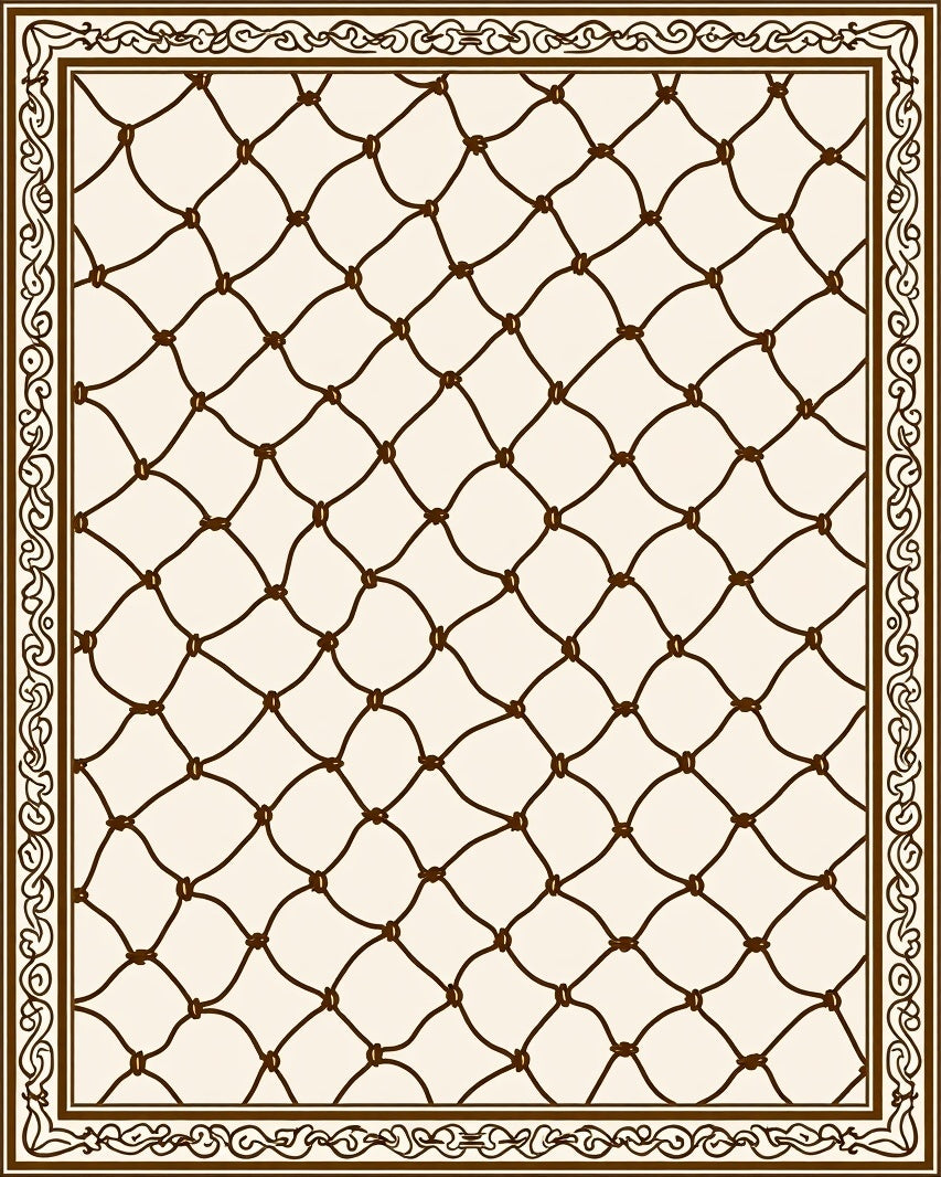 Net Patterned Scroll Border Rug