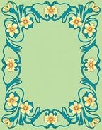 Floral Art Nouveau Teal Border Rug
