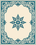 Ornate Teal Floral Border Design Rug
