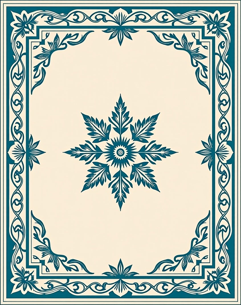 Ornate Teal Floral Border Design Rug
