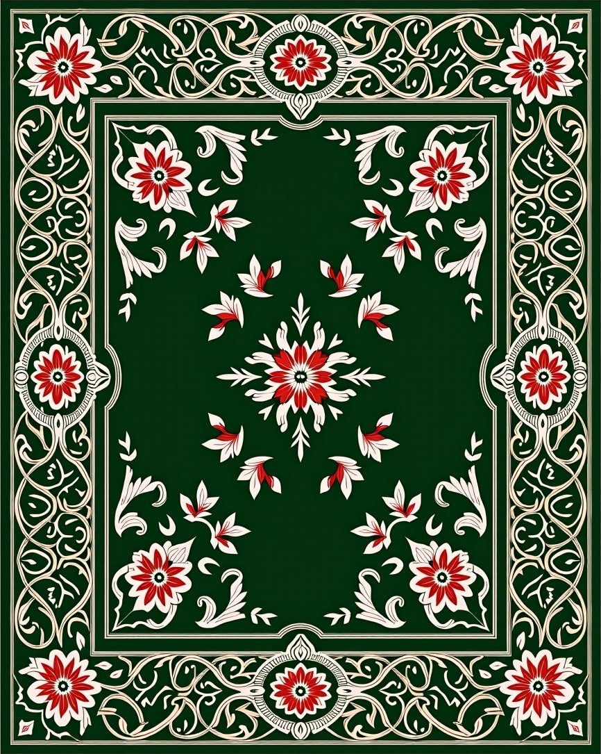 Ornate Floral Border Design Rug