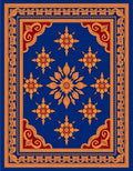 Royal Blue Orange Floral Medallion Border Rug