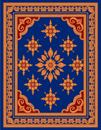 Royal Blue Orange Floral Medallion Border Rug