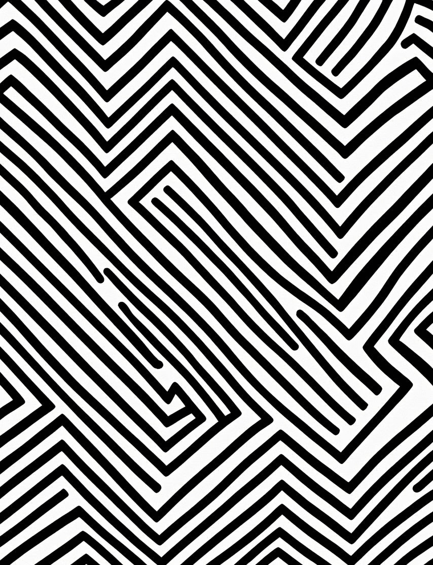Black White Angled Line Art Design Rug