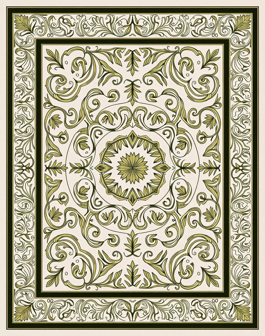 Green Floral Scrollwork Classic Design Rug