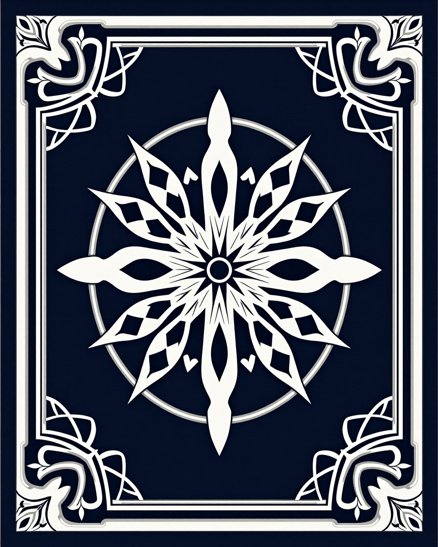 Navy White Abstract Floral Mandala Design Rug