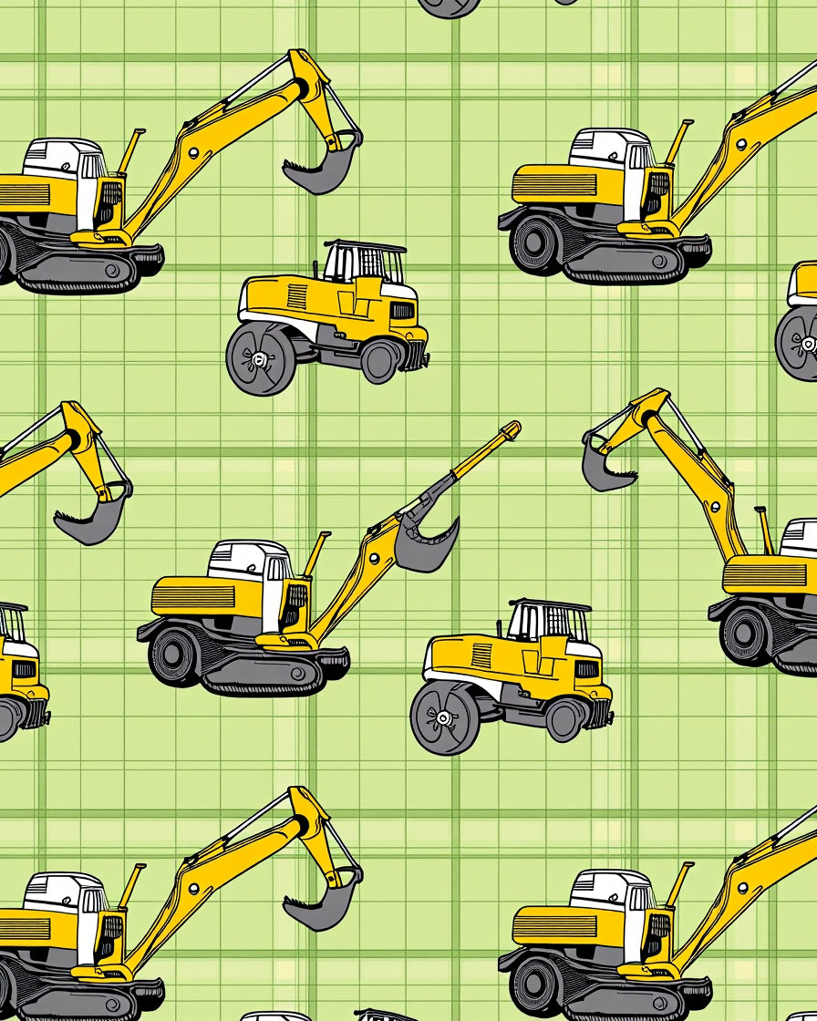 Yellow Excavator Construction Pattern Rug