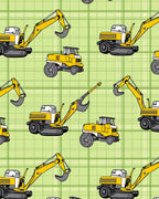 Yellow Excavator Construction Pattern Rug