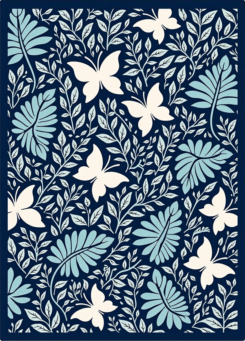 Butterflies and Botanical Illustration Design Rug