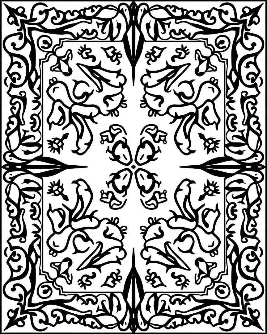 Intricate Floral Border Art Rug