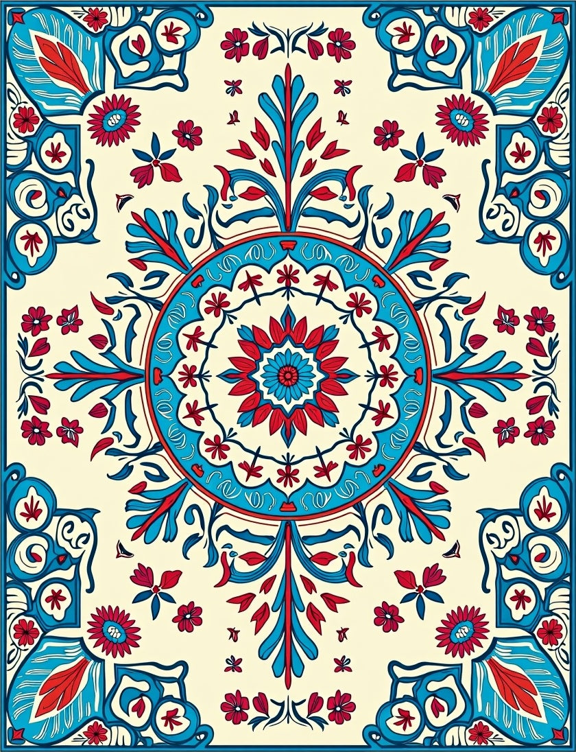 Mandala Inspired Floral Pattern Rug