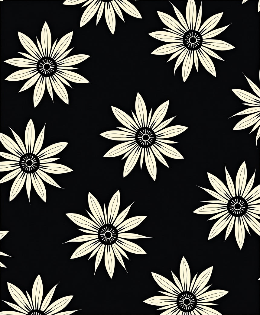 Floral Black Cream Contrast Design Rug