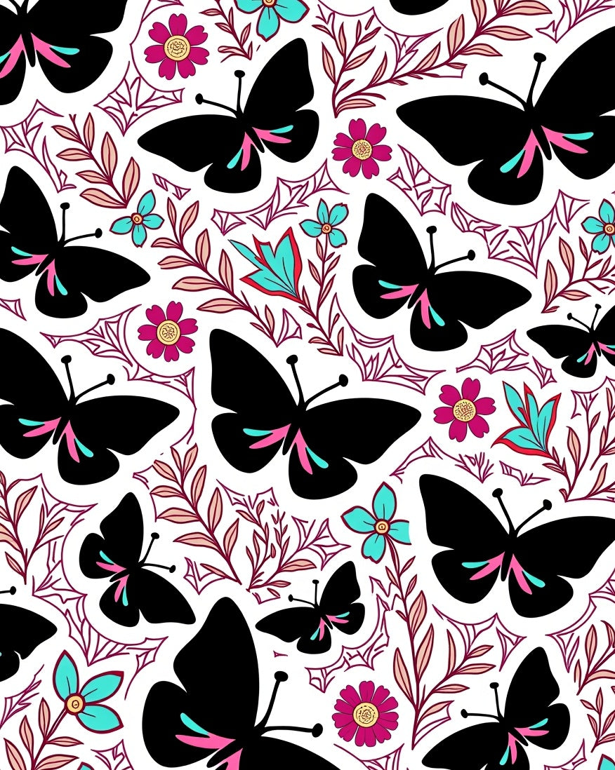 Black Butterfly Garden Pattern Rug