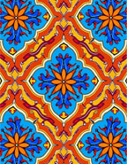 Vibrant Blue Orange Floral Pattern Rug