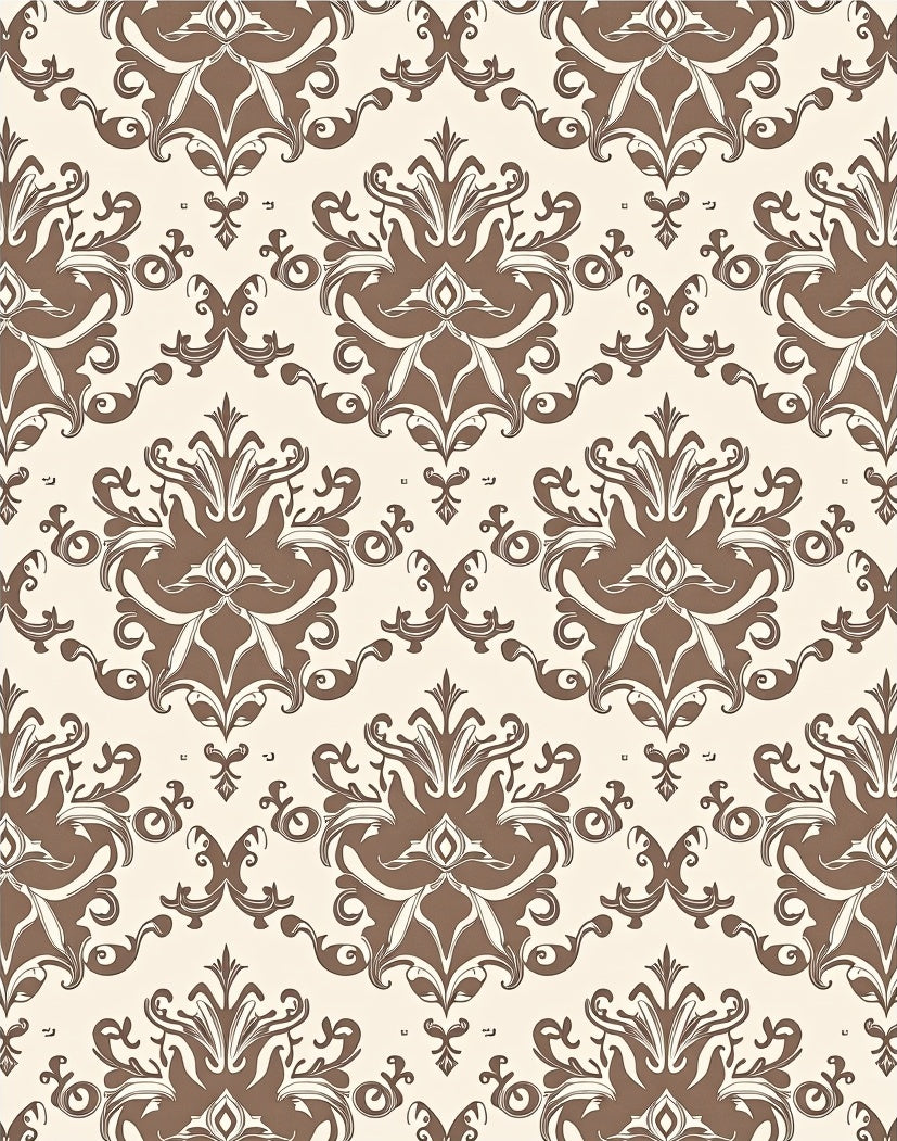 Classic Brown Ivory Damask Arabesque Rug