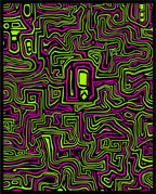 Abstract Neon Maze Pattern Rug