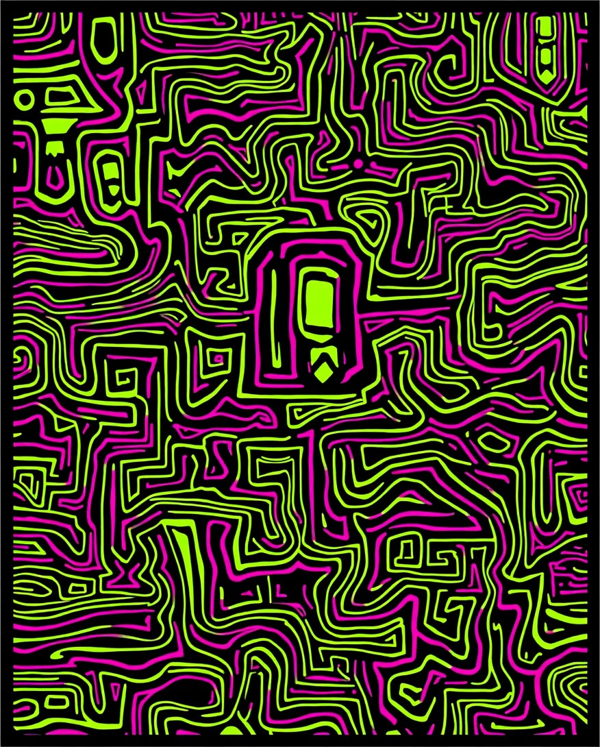 Abstract Neon Maze Pattern Rug