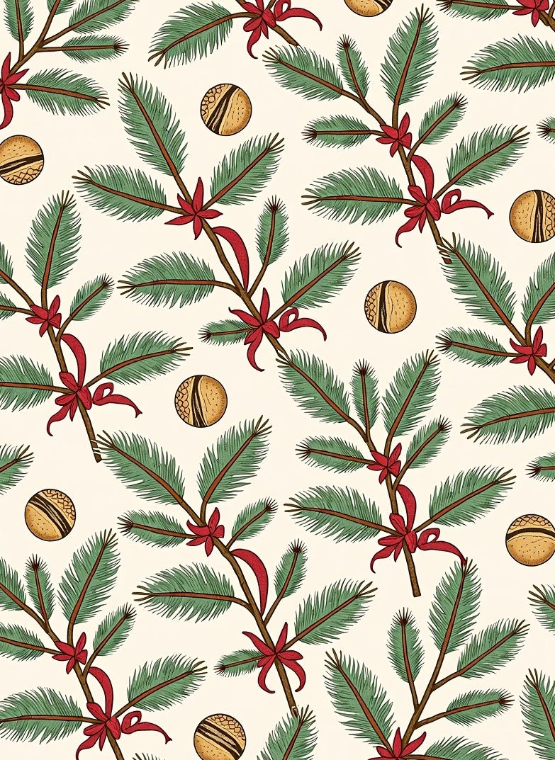 Green Pine Boughs Red Bows Orbs Rug