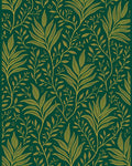 Emerald Green Golden Leaf Pattern Rug