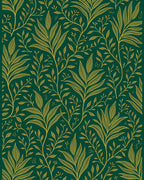 Emerald Green Golden Leaf Pattern Rug