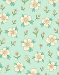 Cream Floral Pattern With Teal Leaves Rug